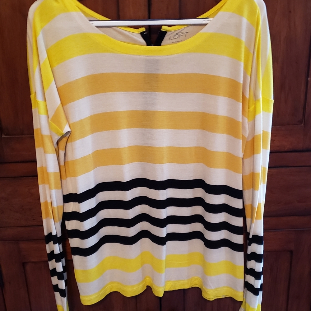 Loft blk, wht, & yellow striped top